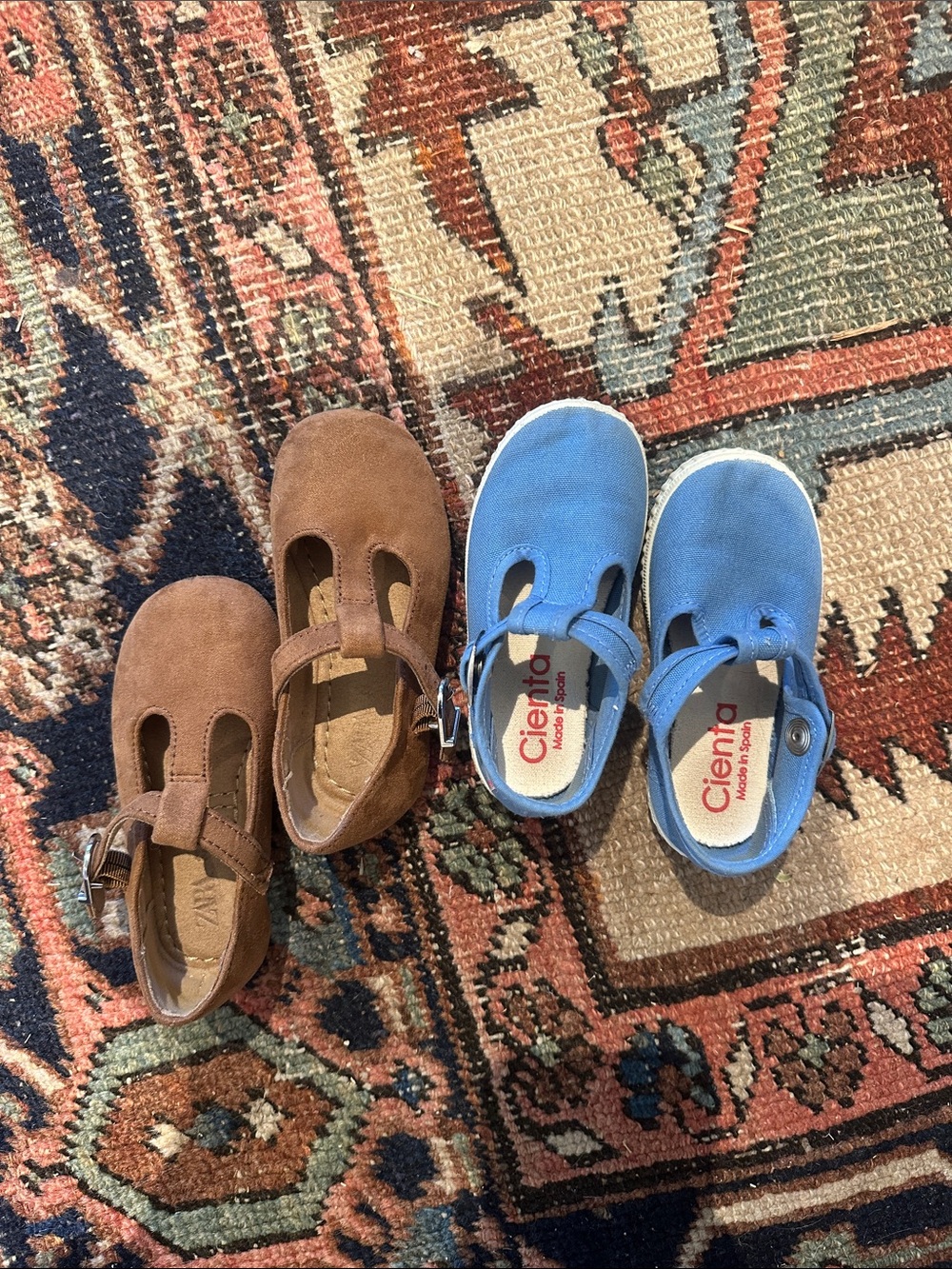 Brown Zara and Blue Canvas Cienta T-Strap Kids Shoes